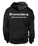 shirtloge Braunschweig - You'll Never Walk Alone - Fan Kapuzenpullover - Schwarz (Weiß) - Größe XL