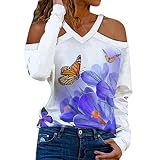 blusen kurzarmblusen Bluse T-Shirt Damen Sommer Langarmshirt Oberteile Tee Tops Casual mit V-Ausschnitt und Farbverlauf Shirt Hemd Bluse Female Teenager Mädchen Loose Oversize Shirt Oberteile L
