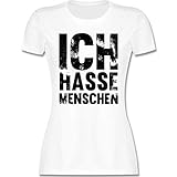 Sprüche Statement mit Spruch - Ich Hasse Menschen Vintage Effekt - Schwarz - L - Weiß - Tshirt Damen - L191 - Tailliertes Tshirt für Damen und Frauen T-S