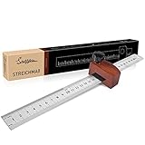 Streichmaß EG-1 Anschlaglineal Holz, Suzzam Anreisswerkzeug mit extra stabilem 300mm Streichmaß Metall mit Anschlag aus B