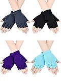 Bememo fingerlose Strickhandschuhe für Jungen und Mädchen, einfarbig, 4 Paar Gr. Medium, Schwarz, Grau, Himmelblau, L