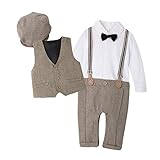 DecStore Baby Junge Fliege Krawatte Fliege Krawatte Strampler Smoking Taufe Hochzeit Bekleidungssets mit Hut braun 70