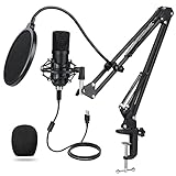 USB Mikrofon Kondensator Microphone Kit Nierencharakteristik Podcast mikrofon 192KHZ/24Bit Studio Cardioid-Kondensatormikrofon mit Arm Shock Mount Pop-Filter für Rundfunk YouTube Streaming mik