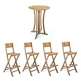 Teak GARTENMÖBEL BAR Set KLAPPBAR: TL8120 Teak BAR-Tisch Ø 90CM MIT 4X TL8020 BARHOCKERN