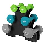 SONGMICS Kurzhantel Set, Hanteln, Hexagon, mit Hantelständer, 2 x 1 kg, 2 x 2 kg, 2 x 3 kg, limettengrün, aquamarin, grau, Mattes Finish, Neopren-Beschichtung, Krafttraining, Fitnessstudio SYL612GN