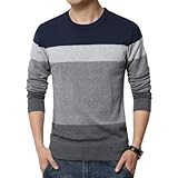 Herren Pullover Frühling und Herbst Tri-Color Fashion Striped Print Pullover Trendy Rundhals Langarm Pullover M