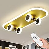 Kinder Deckenlampe LED Kinderzimmerlampe Dimmbar Deckenleuchte Modern Cartoon Skateboard lampe Junge Jugend Schlafzimmerlampe Wohnzimmer Metall Acryl Mit Fernbedienung Kindergarten Lichter, Gold 60CM