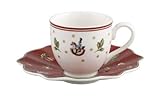 Villeroy & Boch Mokka-/Espressotasse, Untertasse, Hartporzellan, Weiß / Rot, 22 x 16 x 8