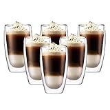 Latte macchiato Gläser set 6 x 450 ml | Thermogläser Doppelwandig | Kaffeeglas, Trinkgläser, Teegläser, Cappuccino Gläser aus Borosilikatglas (6 x 450 ml)