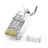 UGREEN 10er Pack RJ45 Stecker für Cat7, Cat7A, Cat6A Verlegekabel LAN Stecker für 10 Gigabit Ethernet Cat 7, Cat 6A, Cat 7A Crimpstecker PoE Metall geschirmter mit Einfädelhilfe und Zugentlastung