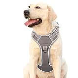 HEELE Hundegeschirr für Große Hunde Anti Zug Geschirr No Pull Brustgeschirr mit Griff Reflektierend Dog Harness Weich Gepolstert Atmungsaktiv, Grau, L