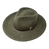 Borges & Scott B&S Premium Lewis - Fedora Hut mit breiter Krempe - 100% Wollfilz - wasserfest - Lederband - 58cm dunkelgrü