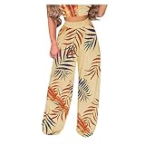 JOYISURE Jogginghose Damen Breite Bein Pants Bedruckte Freizeithose Leicht 7/8 Sweathose Böhmische Strandhose High Waist Pumphose Sporthose Weich Bequem Stretchhose mit Taschen(Gelb,S)