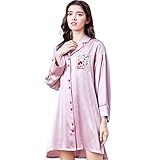 WAWY Seidenpyjama-Nachthemd für Damen Langärmliges Nachthemd mit Knöpfen Boyfriend Sleep Shirts Nachthemd Elegantes Rosa,M