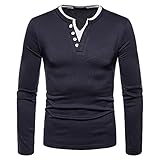 T-Shirt Herren V Ausschnitt/Rundhals Spleißen/Einfarbig Langarm Shirt Herren Plus Samt Warm Pullover Herren Frühling Herbst Einfachheit Lässig Basic Shirt H