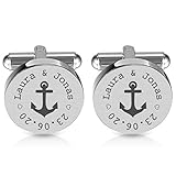 Geschenke 24 Manschettenknöpfe Herren Gravur in Silber (Anker, Initialen, Datum) - Manschettenknöpfe Hochzeit, Manschettenknöpfe personalisiert - Hochzeitsgeschenk personalisiert, Geschenke für M