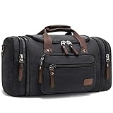 Canvas Reisetaschen, Fresion Großräumige Handtasche Schultertasch Herren Weekender Sporttasche Damen Reisetasche mit 2 Seiten Taschen für Erweiterungen (Schwarz)