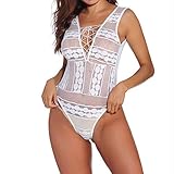 XINMINGREN Elegant Body Damen Bodysuit Tief V-Ausschnitt Spitze Dessous Teddy Babydoll Nachtwäsche Sexy rückenfrei Nachtwäsche Body