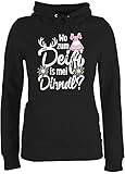 Kompatibel mit Oktoberfest Damen Trachtenshirt - Wo zum Deifi is MEI Dirndl mit Edelweiß - weiß - M - Schwarz - Dirndl - JH001F - Damen Hoodie und Kapuzenpullover für F