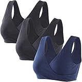 ZUMIY Maternity Nursing Bras, Seamless Maternity Bra for Pregnancy & Breastfeeding, Comfortable Wireless Bra Night Sleep Top (L, Black+Black+Navy blue/3pack)