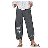 Kanpola Leinenhose Damen Sommer Große Größen Leinen Hose Druck Freizeithose mit Taschen Frauen Hosen Jogginghose Loose Bequem Yogahose H