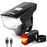 WOWGO LED Fahrradlicht Set,Fahrradbeleuchtung StVZO Zugelassen Wasserdicht USB Wiederaufladbare Fahrradlichter Fahrradlampe mit Frontlicht und Rück