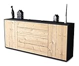 Stil.Zeit Kommode Sideboard - Amaranth - Korpus anthrazit matt - Front Holz-Design Pinie - (180x79x35cm) - Push to Open Technik & hochwertigen Leichtlaufschienen - Made in Germany