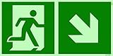 Orig. ANDRIS® Marken-Piktogramm/Symbolschild Fluchtweg/Notausgang/Rettungsweg Symbol nach rechts unten ISO Kunststoffschild nachleuchtend &. selbstklebend 300x150