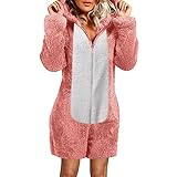GFGHH Damen Jumpsuit Fleece Einteiler Overall Anzug Flauschig Jumpsuit flauschig und kuschelig weich warm Ganzkörperanzug Pyjama Kurz Schlafanzug Trainingsanzug Hausanzug Mit Kapuze W