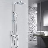 kisimixer Regendusche Duschsystem, Duscharmatur Duschset für Badezimmer mit vier Funktionen, Duschsystem mit Überkopfbrause und Handbrause, Duschdet mit 84-140 cm Verstellbare Duschstange, C