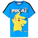 Pokemon T Shirt Jungs, Pikachu Tshirt Kinder, Jungen Tshirt, 110-164 (Blau, 9-10 Jahre)