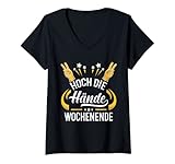 Damen Lustiges Party Mallorca Feier Hoch Die Hände Wochenende T-Shirt mit V
