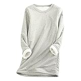 BIBOKAOKE Tshirt Damen Fleece Pullover Winter Warme Unterhemd Sweatshirt Plus Dicker Samt Langarmshirt Pulli Rundhals Langarm Shirts Oversize Oberteil Tops Jumper B