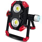 HSicily LED Baustrahler Akku, 360 ° Drehung LED Arbeitsleuchte, 2500LM 2 COB Flutlicht mit 5 Lichtmodi, Faltbar USB Wiederaufladbar Strahler Campinglampe mit Magnetfuß