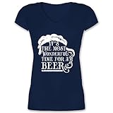Weihnachten & Silvester Geschenke Party Deko - Its The Most Wonderful time for a Beer Vintage - weiß - M - Dunkelblau - Vintage - XO1525 - Damen T-Shirt mit V