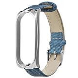 Uhrenarmbänder Kompatibel mit Xiaomi Mi Band 6 Bracelet Watch Band Fitness Armband,aus PU-Leder Strap Herren Damen Sport Ersatzarmband Ersatzbänder armbanduhr mit Denim Drucken (E)