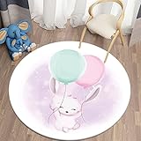 Teppich Rund 160 cm Weißes Cartoon-Kaninchen-Kind Wohnzimmer Schlafzimmer Teppich Anti Rutsch Kurzer Plüsch Teppiche Weiche Moderne Plüsch Boden Matten Geeignet für Wohnk