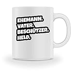 PlimPlom Ehemann Vater Beschützer Held Kaffeetasse Papa Spruch Tasse Geschenk Idee Zum Vatertag - Tasse -M-Weiß