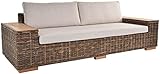 Schlafsofa Maxi Rattan-Sofa Rattan Wohnzimmersofa mit Polster Couch Lounge Wohnzimmer Sofa (Grau Natur, 4-Sitzer)