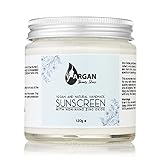 Veganer und organischer Sonnenschutz, in Glasbehälter, 120 g, LSF 40, handgefertigt, für Erwachsene und Kinder, schützt Ihre Haut vor schädlichen S