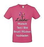 T-Shirt Bedrucken - Text und Bild individuell auf Vorder- und Rückseite Drucken Lassen Frauen und Männer | Personalisiert Farbe Fuchsia, Größe XXL