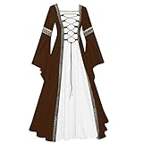 BIBOKAOKE Damen Mittelalterliche Kleid mit Trompetenärmel Mittelalter Party Kostüm Maxikleid Lange Ärmel Renaissance-Kleid Halloween Cosplay Party Ballkleid Abendkleider Bodenlang