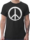 Sprüche Statement mit Spruch - Peace Zeichen Pinsel Optik - weiß - L - Schwarz - t-Shirt Peace Zeichen Herren - L190 - Tshirt Herren und Männer T-S