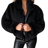 WSPDSD Dicke mädchenhafte warme Jacke Reine Farbe Damen   Winterwärme lose Kaninchenfell Kunstpelz Reißverschluss Strickjacke Plüsch warme Jacke - Auburn,4XL