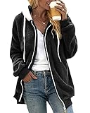 Minetom Damen Fleecejacke mit Kapuze Warm Plüsch Kapuzenjacke Winter Mantel Reißverschluss Hoodie Jacke Plüschjacke B Schwarz XS