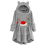 Hoodie Damen Kapuzenpullover Teddy-Fleece Pullover Herbst Winter Warm Oberteil Langarm Einfarbig Casual Sweatshirt,Teenager Mädchen Hoodie Mode Flauschig Langarmshirt Sweatshirt Tops mit Bären O