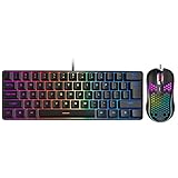 7KEYS 60 % Gaming-Tastatur und -Maus, ultrakompakte 61 Tasten RGB-Hintergrundbeleuchtung, mechanische Mini-Tastatur, leichte 7200 DPI optische Maus, bequem für PC, Laptop und Desktop-G