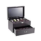 Aufbewahrungsgeschenke Uhrenbox Organizer for Männer 20 Slot Armbanduhr Display Case Organizer Kohlefaserdesign for Schmuckuhren Graues Nylon (Color : Black, Größe : 21 * 31 * 18cm)