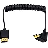 Duttek Mini HDMI auf Standard HDMI Kabel, Mini HDMI auf HDMI Spiralkabel, ultradünnes HDMI Stecker auf Mini HDMI Stecker, unterstützt 4K Ultra HD, 1080p, 3D (HDMI 2.0) (1,2 m) (Abwärtswinkel)