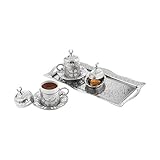 ihvan online Nostalgische türkische Kaffeetassen und Untertasse 2er-Set mit Serviertablett, Espressotasse Set, Perfekter Einweihungs Hochzeit Geschenke, Silb